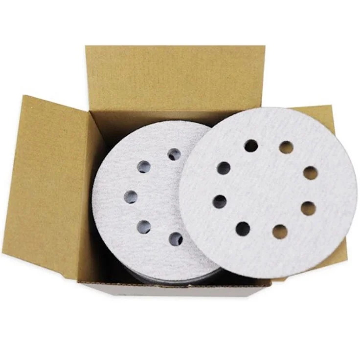 6 Holes Hook and Loop white 6 inch 150mm P40-P600 sanding disc Calcined alumina sanding disc