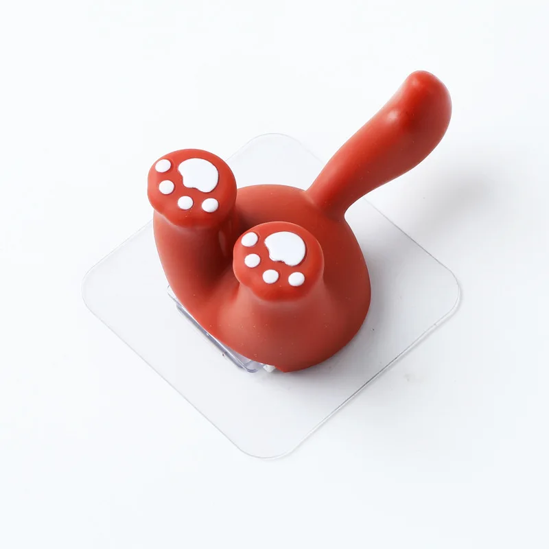 Adhesive Cute Animal Tail Coat Hook, Wall Mounted Bathroom Clothes Hanger for Key Scarf Hat Towel