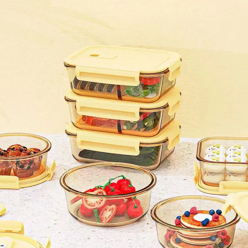 wholesales Made glass Storage Lid Prep Meal Vacuum Freezer Oven Safe Glass Food Container Lunch Box With Airtight Suction