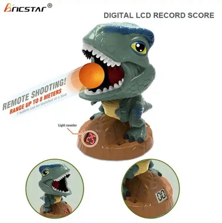 Bricstar ABS material children shooting game toys cartoon dinosaur shooting sound light foam ball guns toys