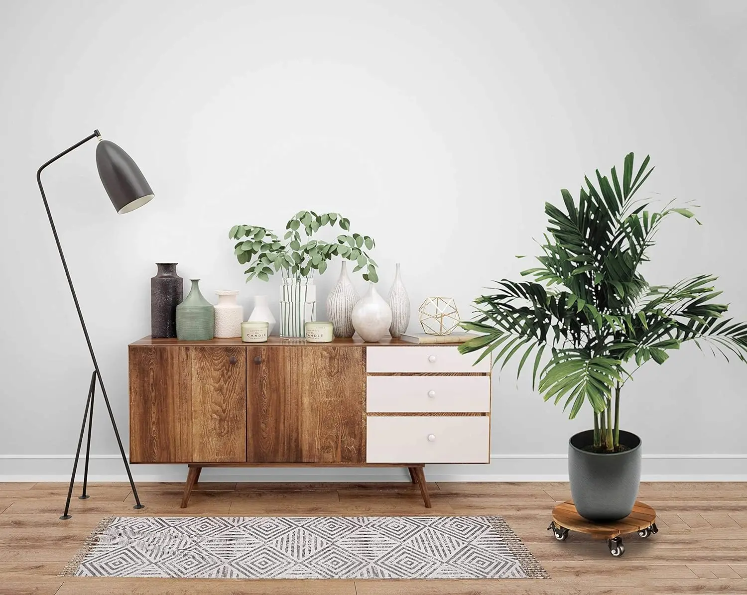 Wood Plant Caddy Wooden Plant Stand with Wheels Plant Dolly Rollers Cart Indoor Outdoor Rolling Tray Coaster Flower Pot Move