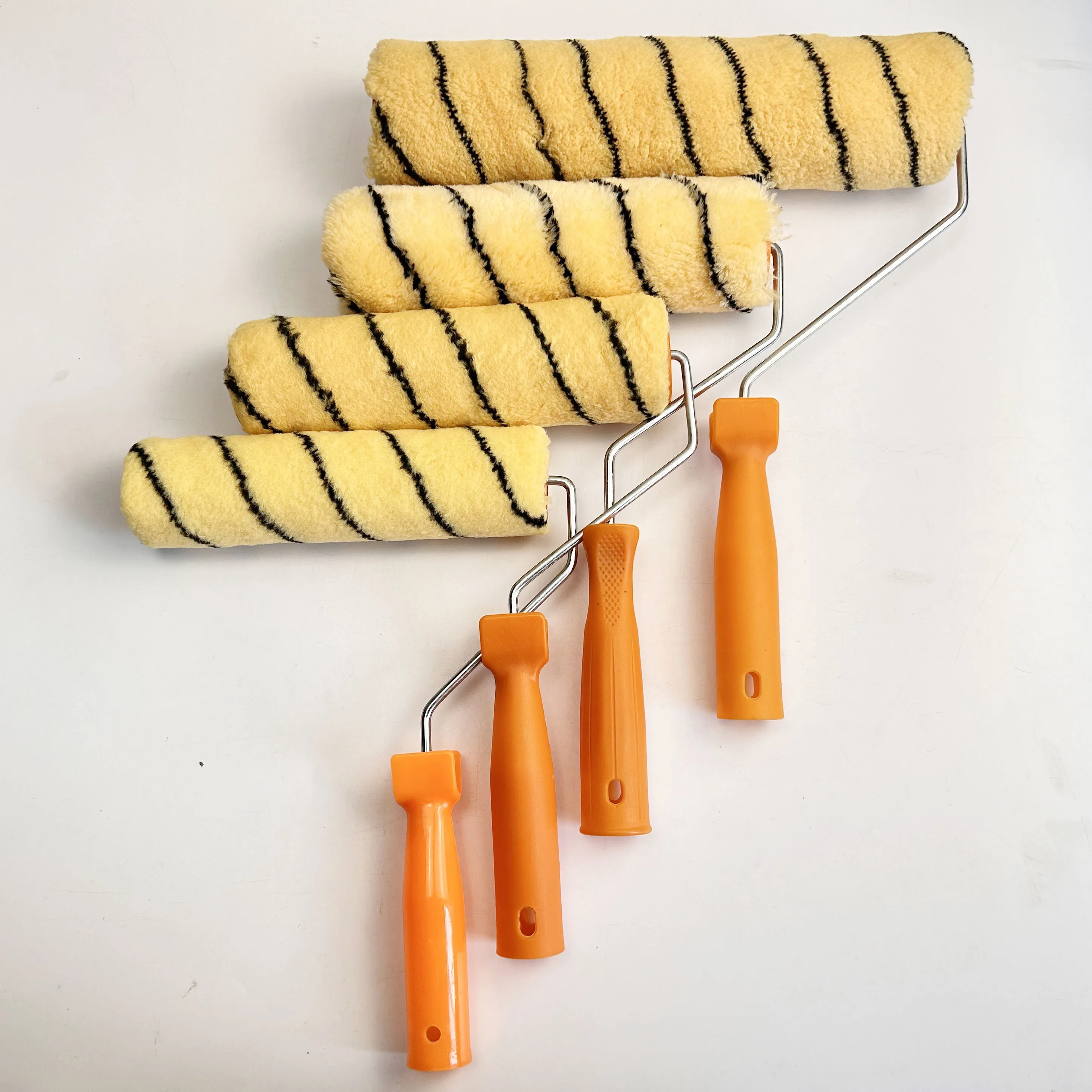 Plastic Handle Cage Frame and Roller Brush Cover 9 Inch Tiger Stripe Paint Roller Yellow Wall Painting Tools