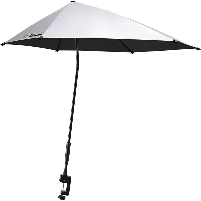 Adjustable Beach Umbrella with Universal Clamp for Chair, Golf Cart, Stroller, Bleacher, Patio UPF 50+ portable compact chair um
