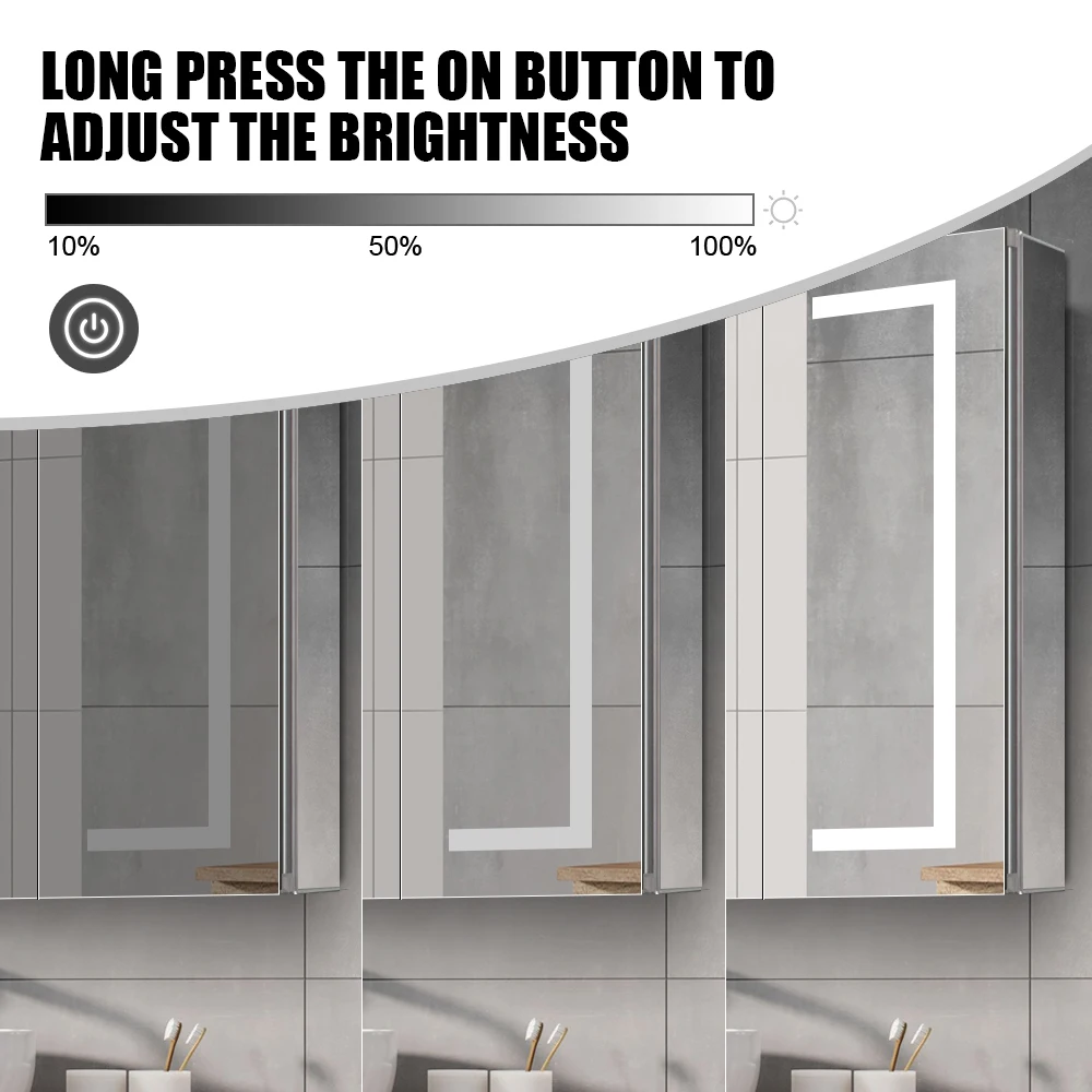 Popular industrial bathroom mirror cabinet with LED light multi function