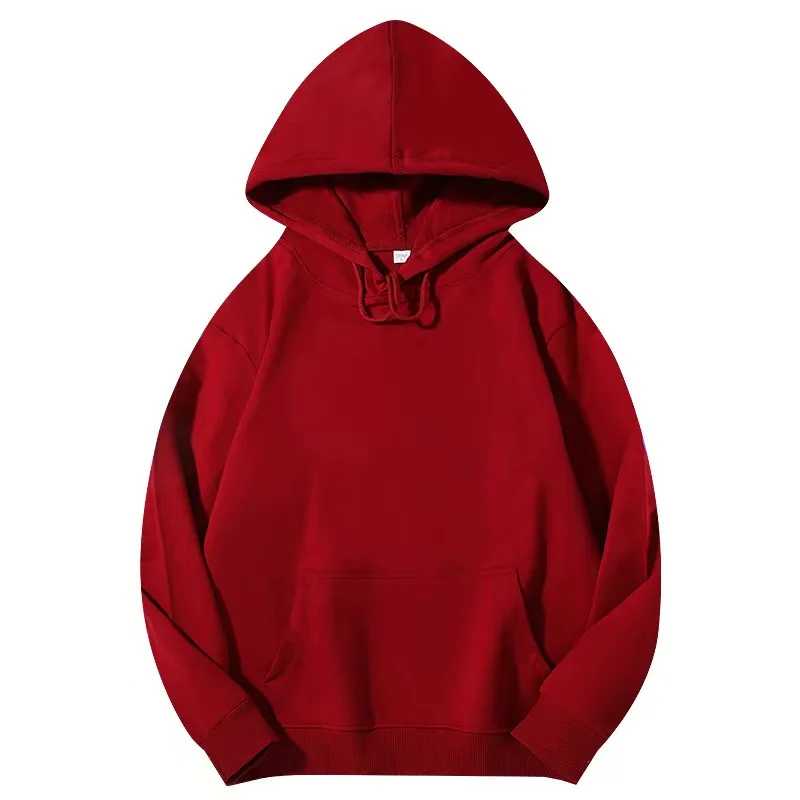 Spring and autumn solid color plus velvet hooded pullover sweater for men and women printed logo fixed map work clothes hoodie