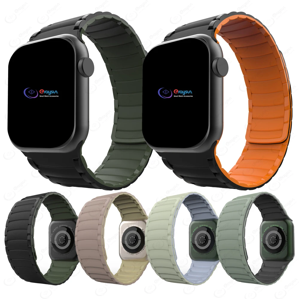 Eraysun Luxury Strong Magnetic Silicone Two Color Rubber i Watch Bands For Apple Men Woman Wrist Strap Ultra 2 42/44/45/49mm