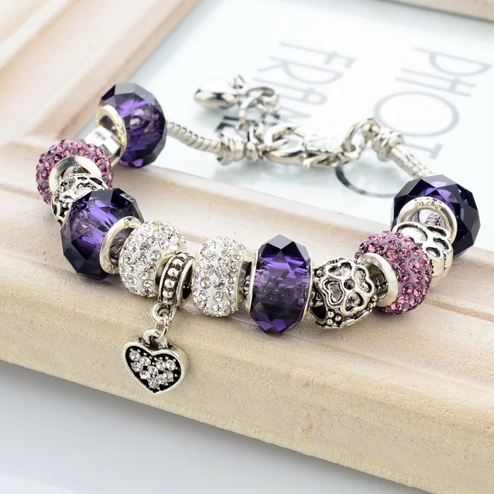 SUXUAN Jewelry Factory Price Custom Designs Silver Murano Glass Beads Bracelet Various Charms Options Snake Chain Bracelet
