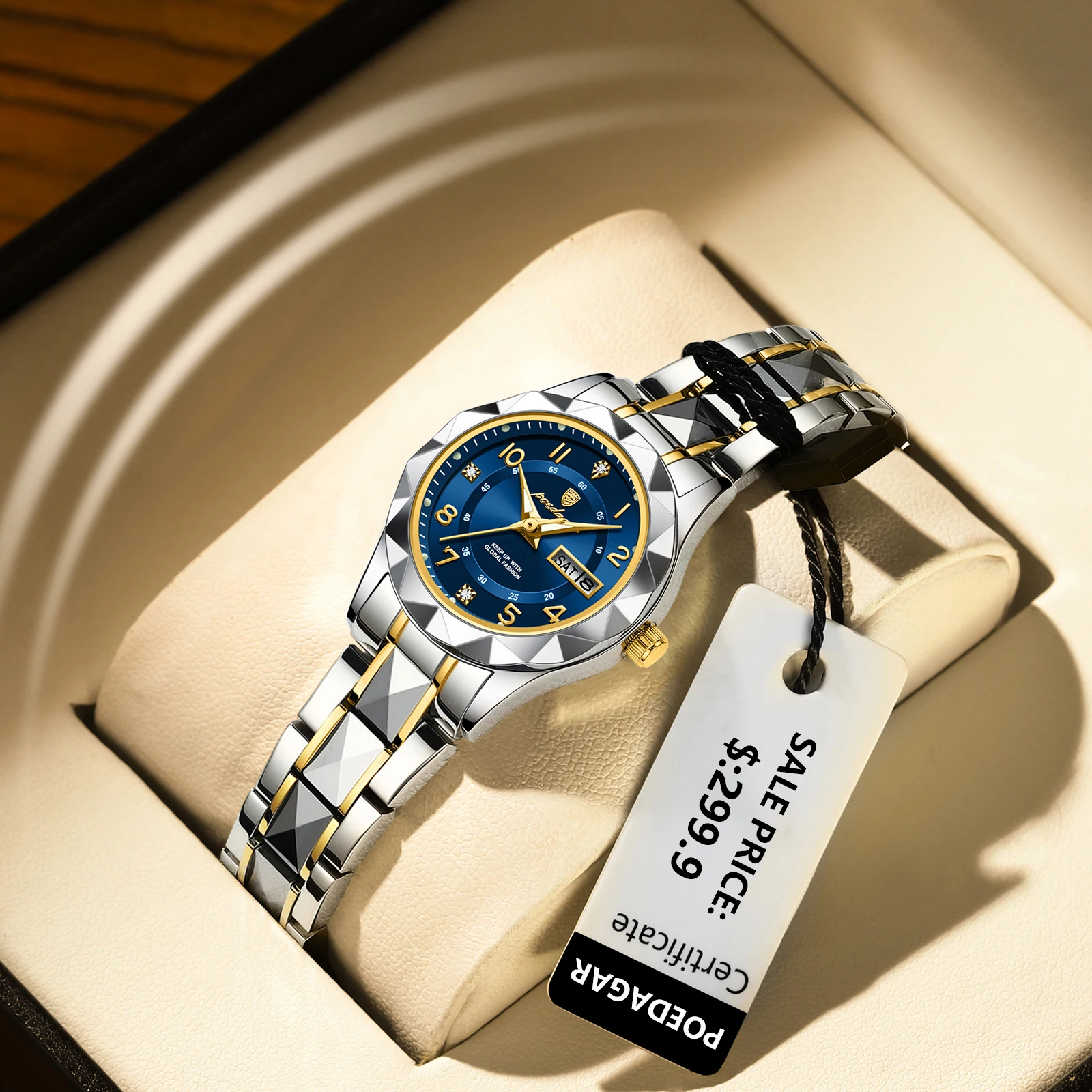 POEDAGAR 782 small size two tone women quartz watch latest Steel Strap water resist Luminous date display moq 1 Casual watch set