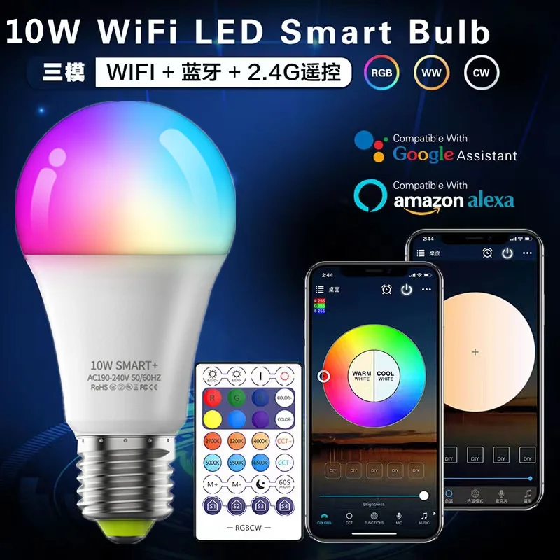 Hot Sell WIFI Smart Timer Bulb ECHO Voice 10W+RGBW Dimmable Energy Saving Group Control LED Bulb JE-065