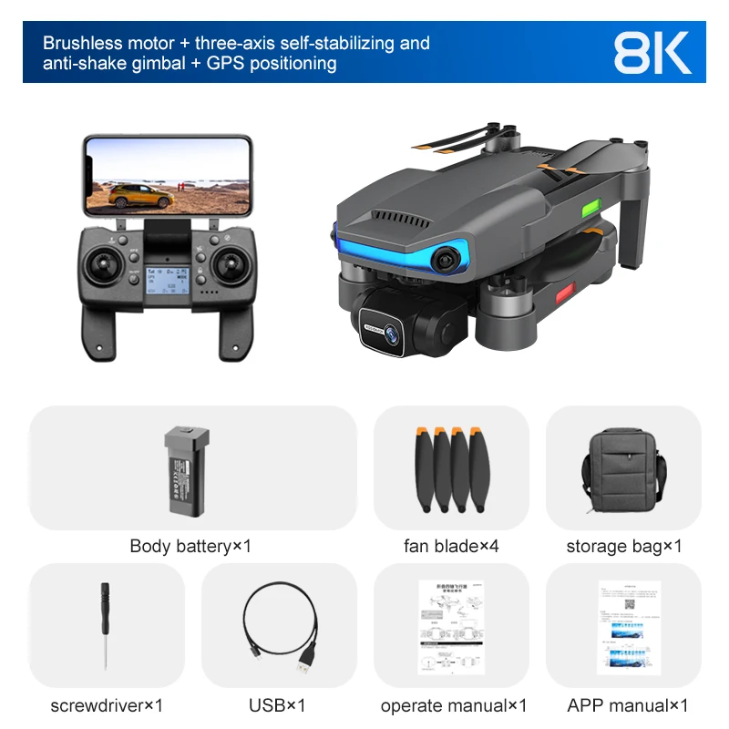 Drone with 3-Axis Gimbal Optical Flow 8K ESC Dual Camera GPS Return 5G RC Quadcopter Foldable RC Drone