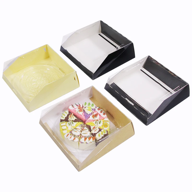 Hot sale Clear PET transparent lid with Paper base tray Cake box black box clear lid