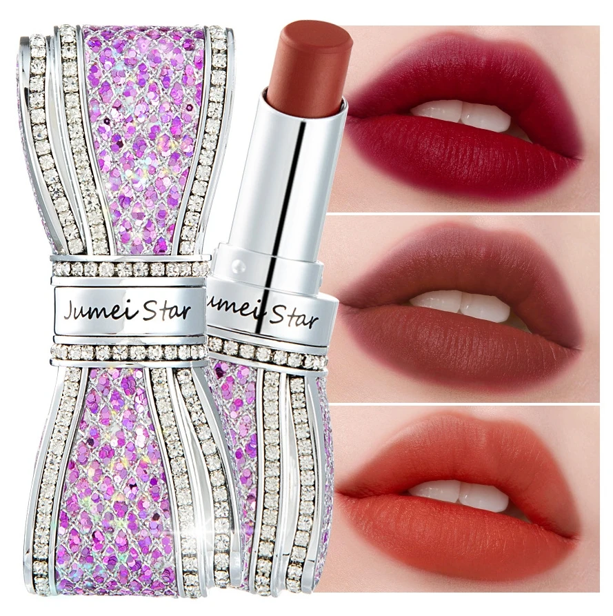 2021 Newest Bow Diamond Matte Lipstick Color Long Lasting Non-Fading Luxury Beauty Glazed Lipsticks Makeup Moustrizing Lip Stick
