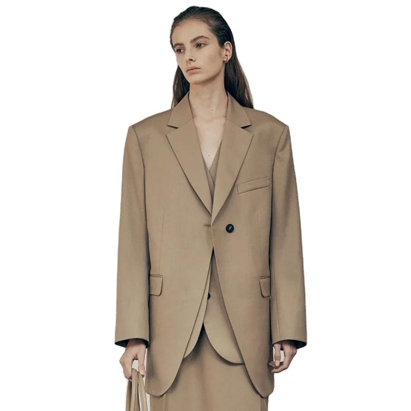 Wool Blazer coat women 2022 spring summer oversize loose silhouette vest two-piece set Blazer
