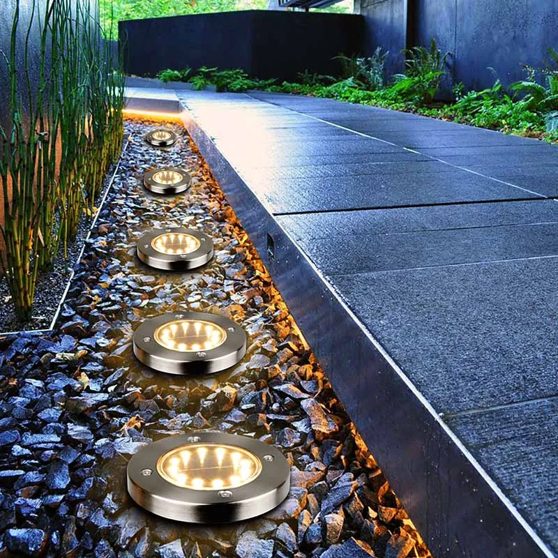 New 4/8/12 Led IP 65 Waterproof Solar Underground Stainless Steel Lights Outdoor Solar Garden Disk Lamps For Garden, Path, Lawn