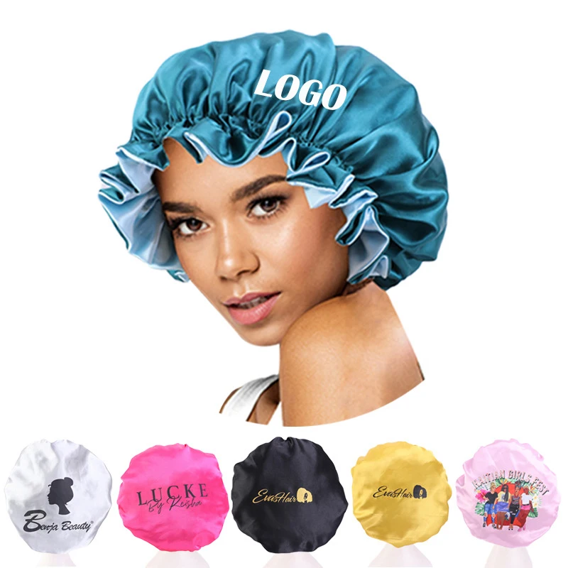  Women Night Sleep hats silk Satin Elastic Bonnet For Hair Care Adjustable Double Layer custom