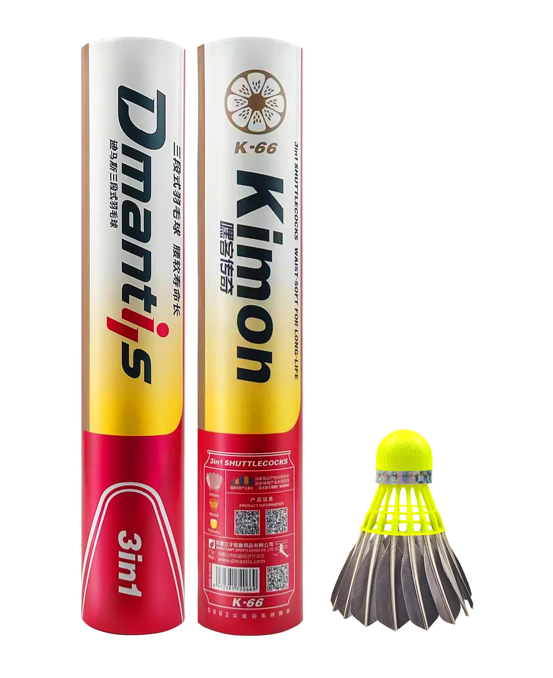 Dmantis New Arrival  Badminton Shuttlecock Model K66 3in1 Shuttlecock Stable and Durable Goose Feather Ball