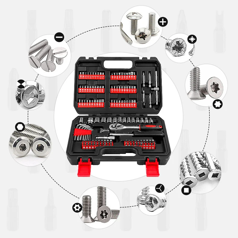 Professional 130-Piece 1/4 3/8 1/2 inch Drive Mechanics 72 Teeth Ratchets Socket Tool Set For Home Car