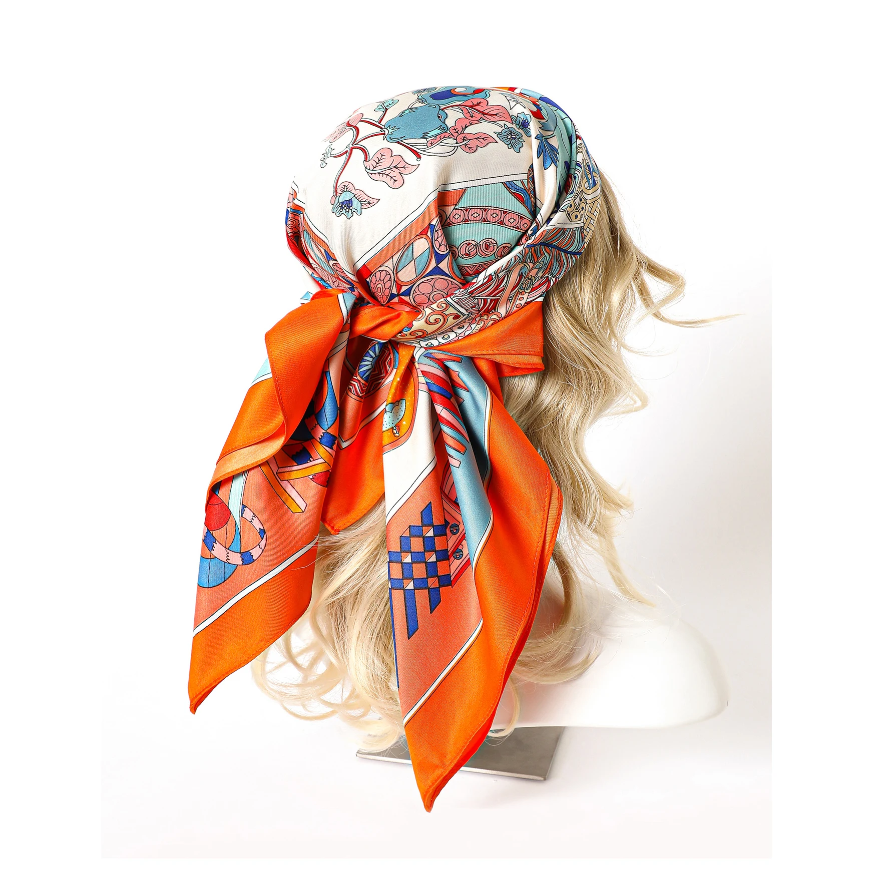 Fashion Printed Twillies  Silk Scarf 90*90 Big Muslim Scarf Hijab Print New Satin Silk  Bandana Women Square Digital
