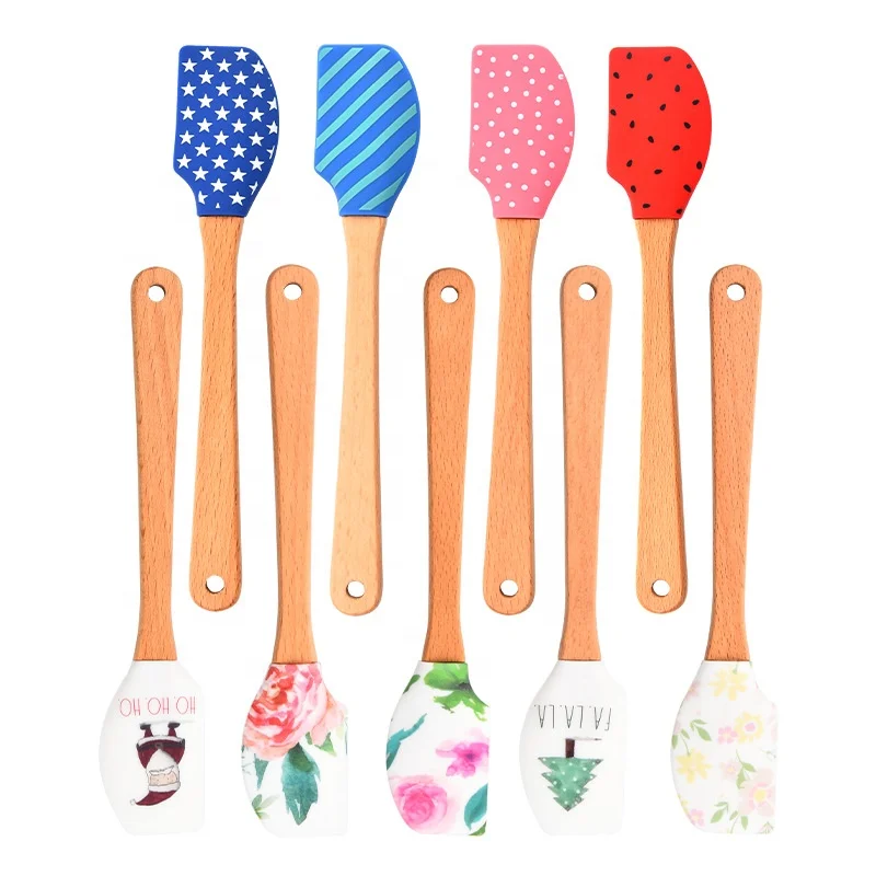 Kitchen Series Cartoon Silicone kids Spatulas with wood Handle Butter Scraper mini spatula Pastry Tools