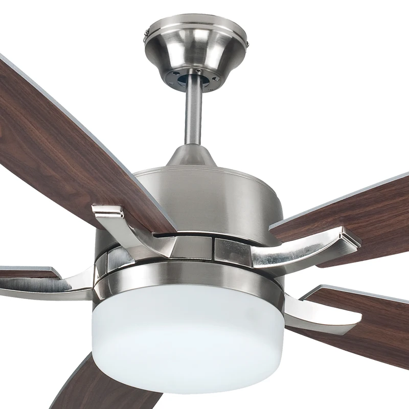 
52 inch Home Decorative Modern Air Cooling Fan Brushed Nickel Ceiling fan light with 5 Plywood Blades, include Wall Control 