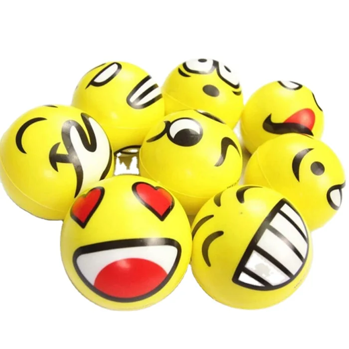 Assorted Colors Party Favor Mini Soft Smile Face Football Kids Sports Squeeze Toys Pu Foam Stress Ball