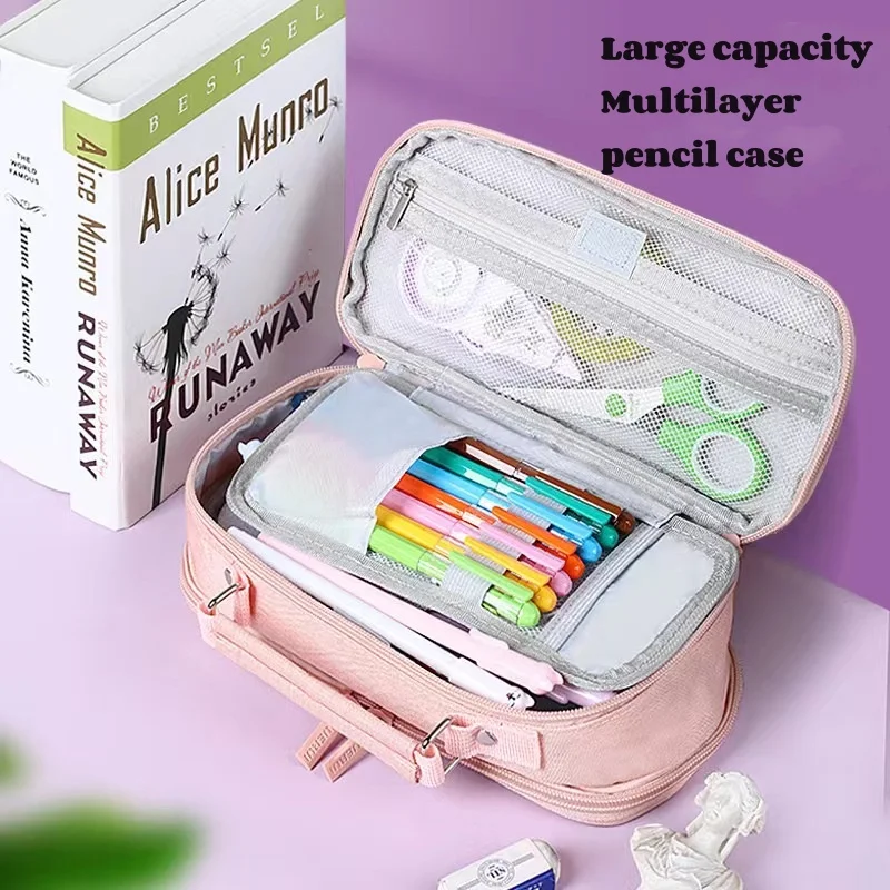 Wholesale large capacity canvas multi-layer pencil bags multi-functional pencil bags for students