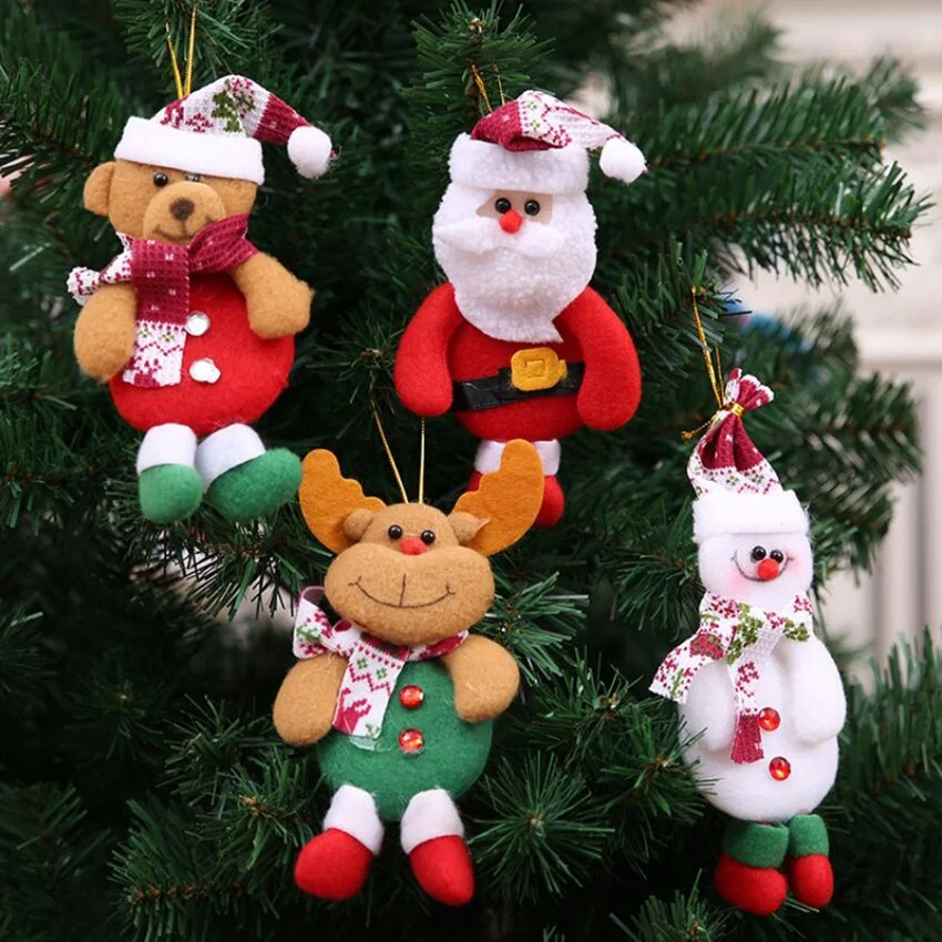 Christmas figurines dancing the elderly snowman deer bear fabric even small hanging ornaments gift Christmas tree accessories