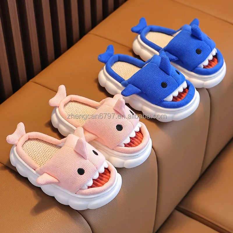 Wholesale Kids Slipper Baby Summer Cute Shark Flax Slippers Boys 2024 Casual Indoor Antiskid Shoes