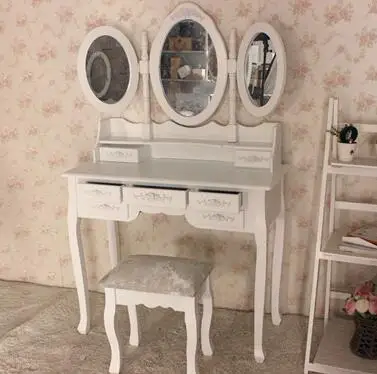 Hot sell 7 Drawer Mirror Dressing Table Stool Mirror Drawer Makeup jewelry Cabinet White Desk