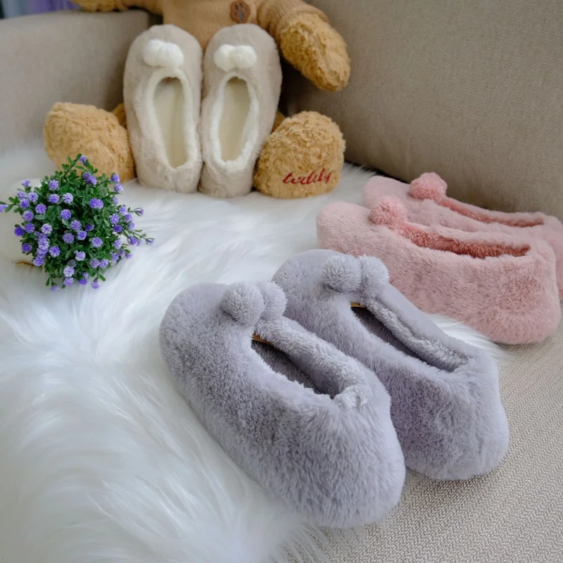 Ballerina Slippers High Quality Faux Rabbit Fur Ballet Fuzzy Winter Slipper Socks
