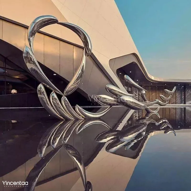 Vincentaa Outdoor Landscape Decorative Sculpture Stainless Steel Fish School Art Garden Sculpture