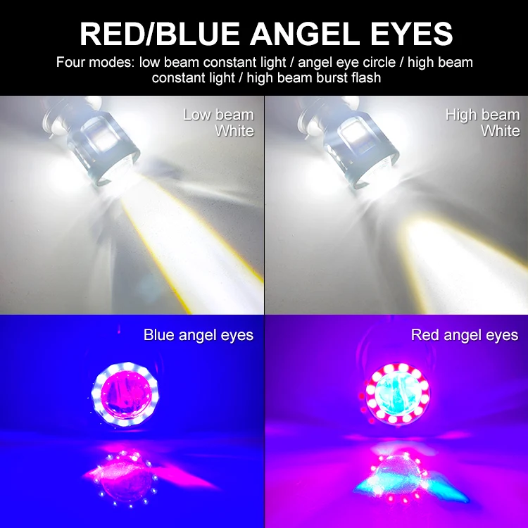 X-7SEVEN Modern Type BA20D H4 Flashing Motorcycle Projector Auto Lighting System H4 Bi LED Projector Lens With Angel Eye Light