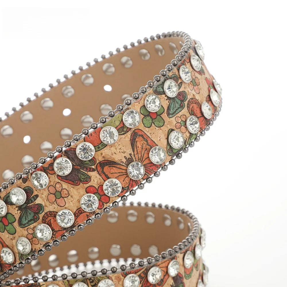 Wholesale Punk Style Skull Buckle Sparkly Rhinestone Bling Bling Cowgirl Belt Big Size BB Simon Diamond Studded Belt