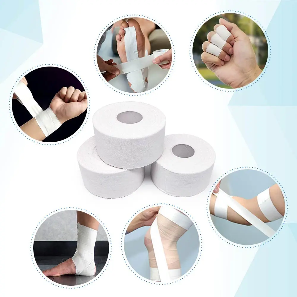 Very Strong Easy Tear No Sticky White Athletic Sports Tape for Athlete & Sport Trainers & First Aid Injury Wrap