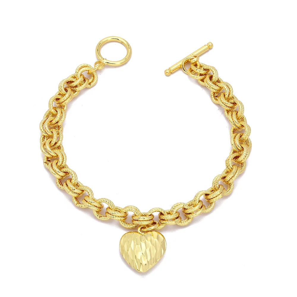 Wholesale price heart charm gold bracelet jewelry copper cuban link chain bracelet for women