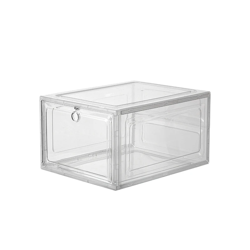 Custom thick high transparent plastic transparent PS personalized magnet side open shoe sports shoe box shoe storage