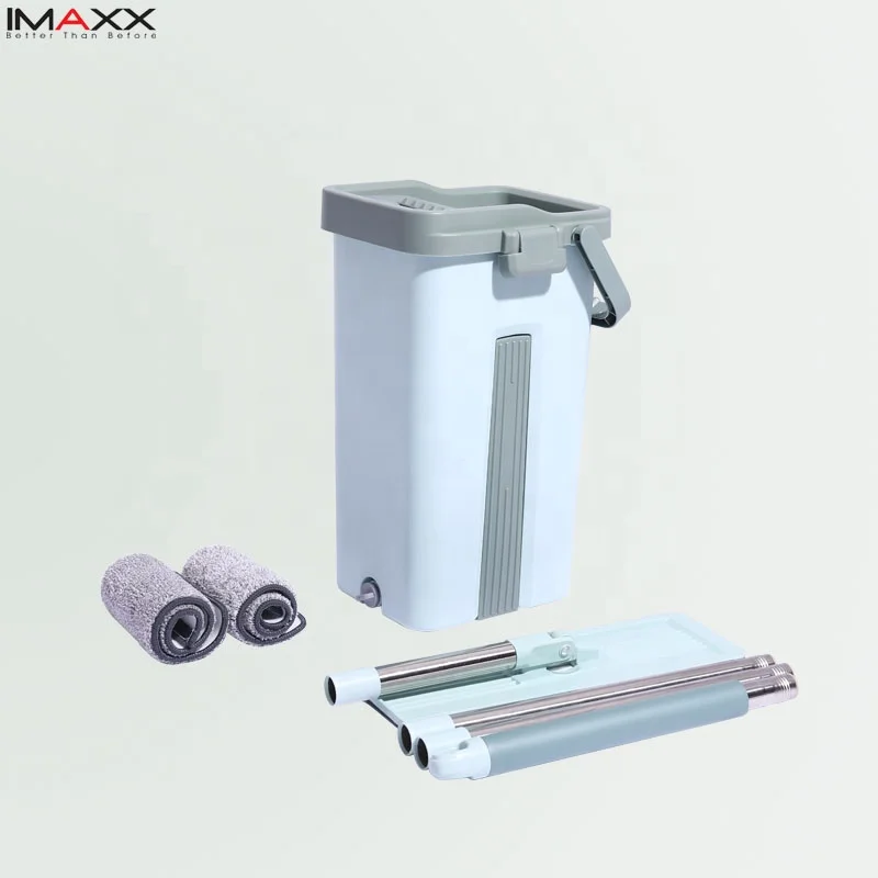 IMAXX All Floors Flat Mop Bucket Set with 2 Washable Microfiber Pads Dry Wash Cleaning Mop Head Home Office Refill Pack Included
