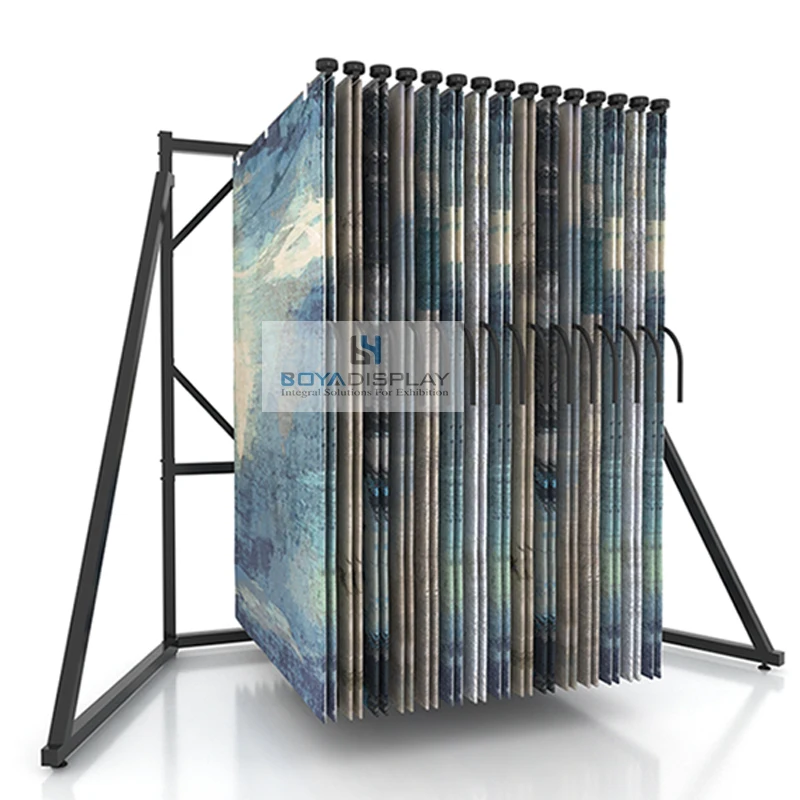 Boya Factory direct sales Customized Fabric Rug Display Stand Page-Turning Carpet Display Rack for showroom