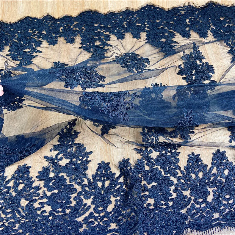 hot sale polyester embroidered flower tulle mesh lace fabric for women wedding dress