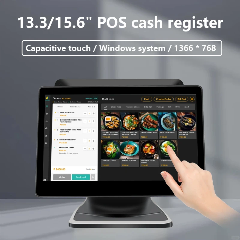 double screens 13.3inch+15.6inch touch screen  All In One  pos pc terminal machine Pos system for Restaurant Retail