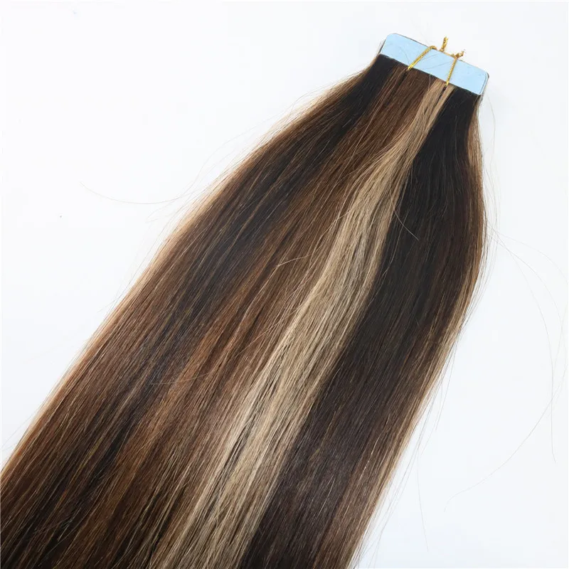 Ready To Ship Highlight #2/5/27 Blended Hair Double Sided 100 Human Remy European Hair Tape in Hair Extensions