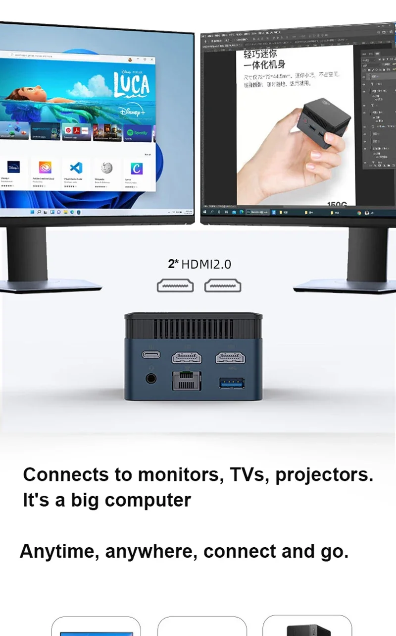 M6S Intel N100 DDR5 Mini PCs 12GLPDDR5 256GB/512GB Windows 11 pro Portable Gaming Computer 4K 60Hz HDMI Desktop Minipc Gamer