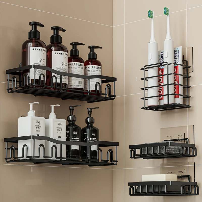 Bathroom Organizer 5 Pack Stainless Steel Shower Caddies Shower Corner Shelves Soap Rack with Caddy Hooks