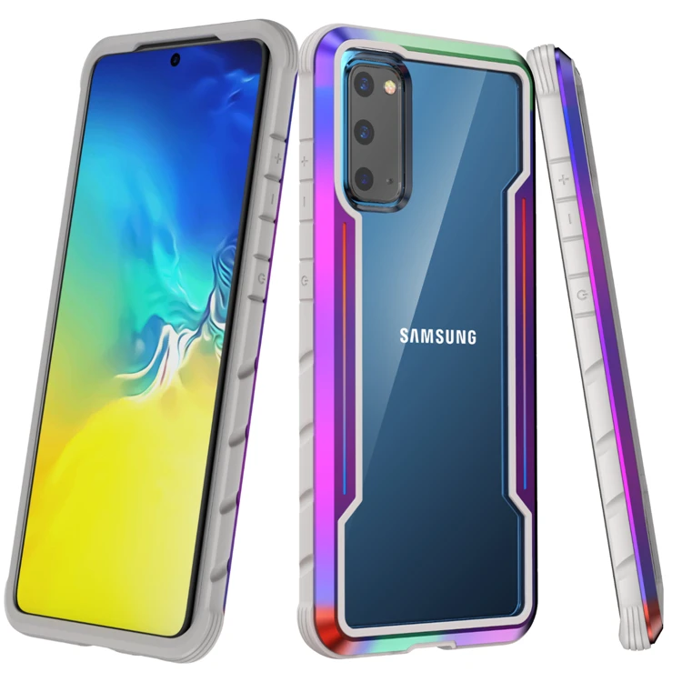 Military Grade Defense Shield Hybrid Aluminum Metal TPU Bumper Hard Clear PC Back Cover Phone Case for Samsung S20 Ultra Plus