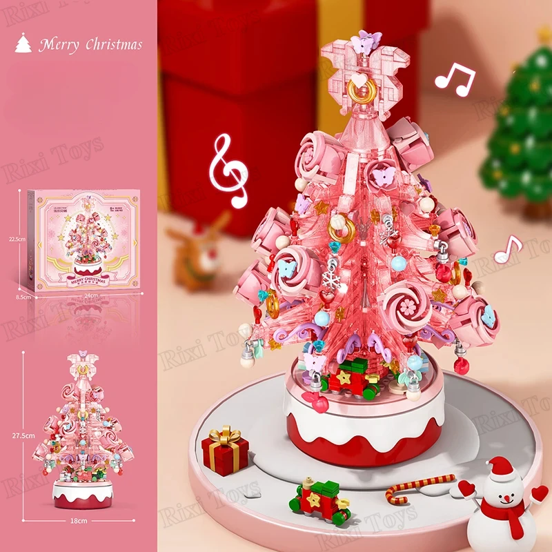LELE BROTHER 9017/9018 Creative And Fun Christmas Tree Lighting Music Box Decoration Toys Gifts for gril Building Blocks Sets