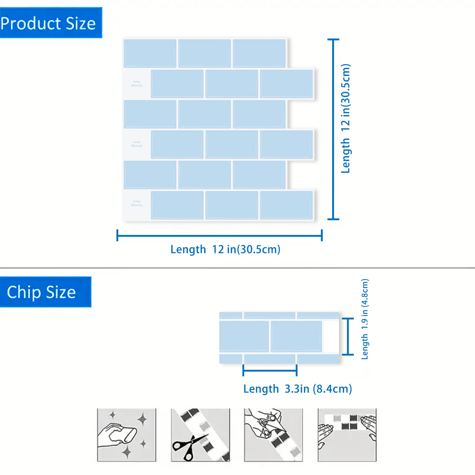 Eco-friendly Stick on Tiles Peel and Stick Blue subway Tile Backsplash Self-Adhesive Wall Tiles for Kitchen and Bathroom