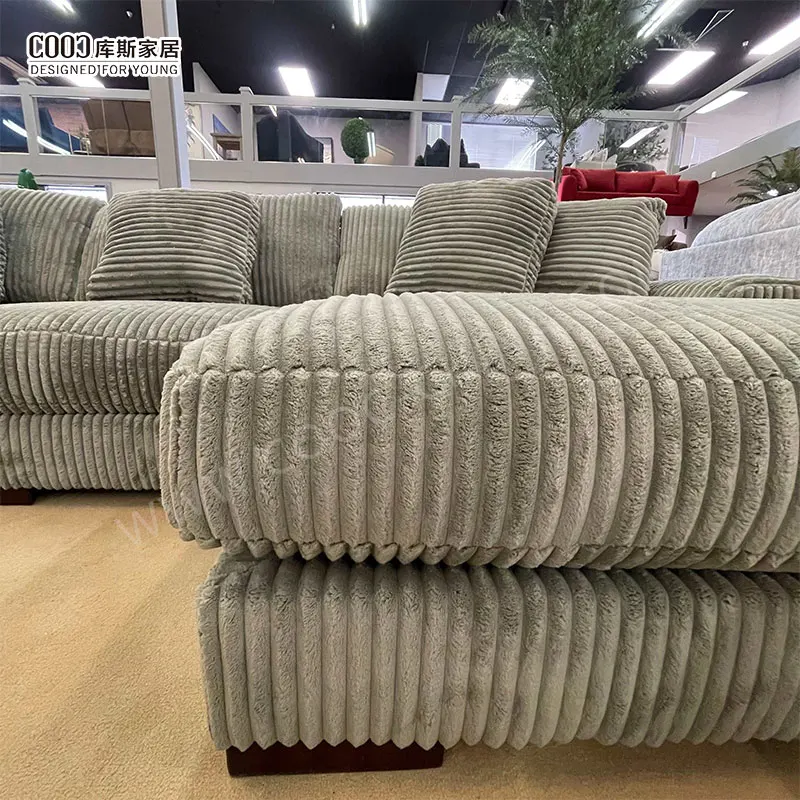 White Comfy Oversized Fluffy Corduroy Modular Luxury Modern Sectional Sofa Couch Set Furniture Living Room Sofa
