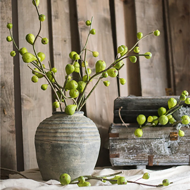 Farmhouse rustic vintage home decoration embossed clay interior vase floor flower vase large flower vases