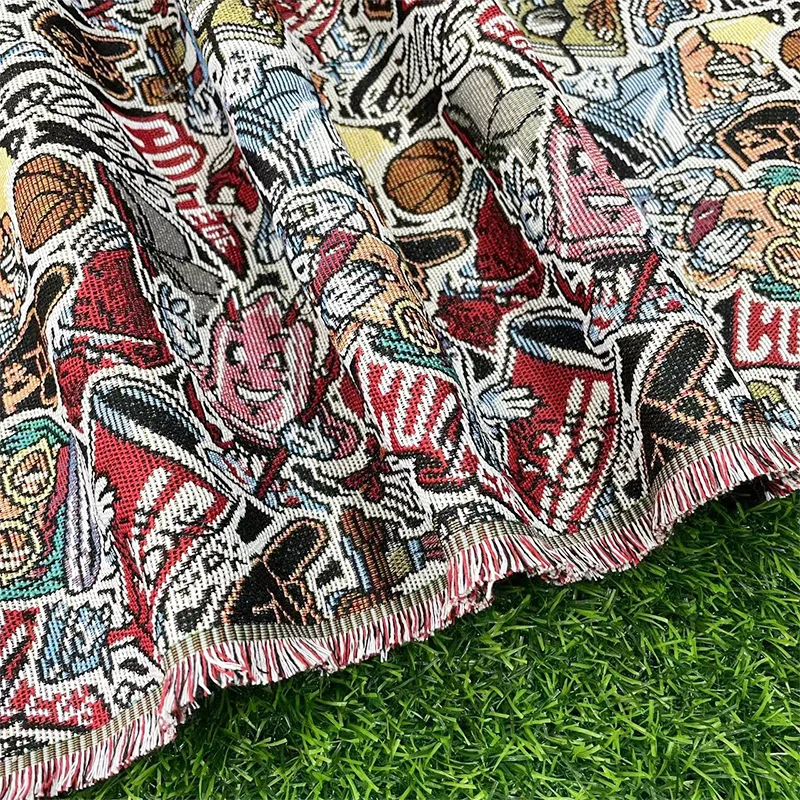 Yarn dyed clothing fabrics supplier custom cartoon tapestry fabric woven gobelin fabric for shorts
