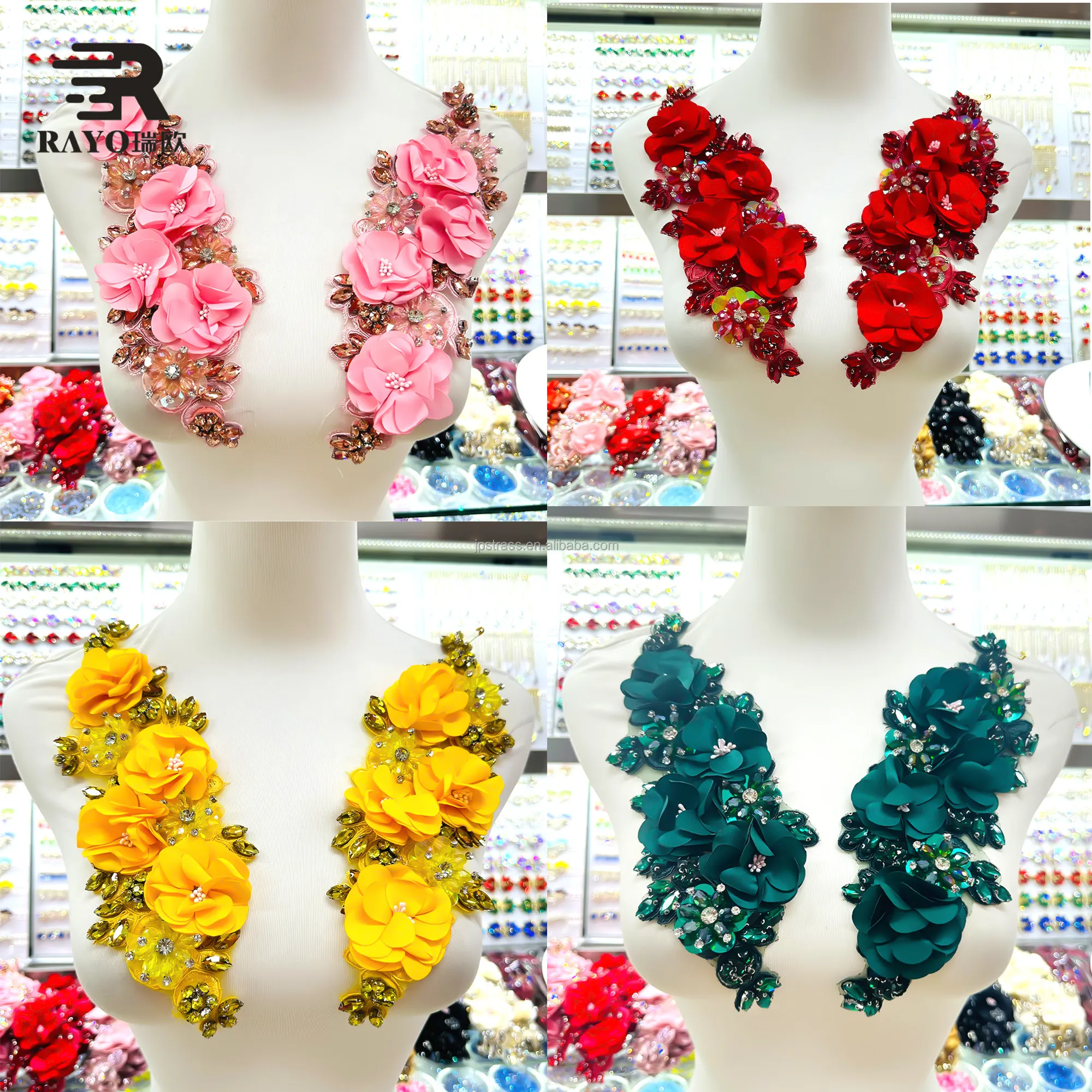 Applique Flower Patches Design Dress Sew On Handmade Rhinestone Fabric Sequin Mesh Beads Bag Bodice Patch Embroidery